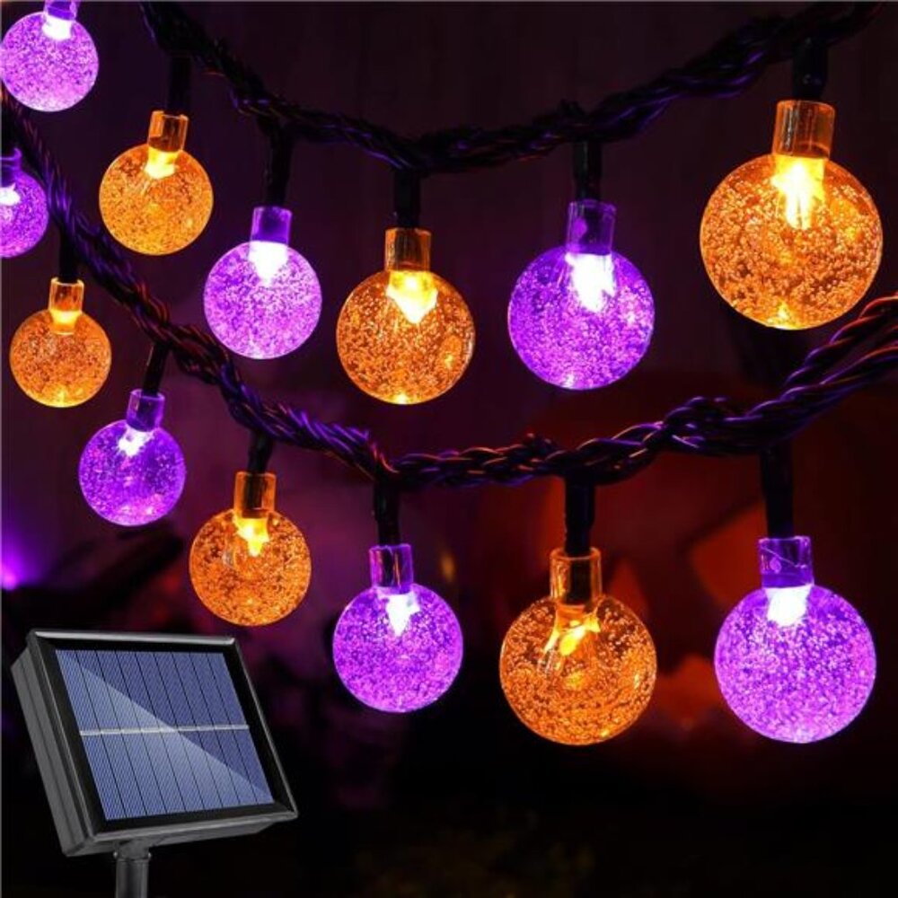 Orange Purple Solar Halloween Lights 72FT 100 LED Halloween Globe Lights 8 Modes
